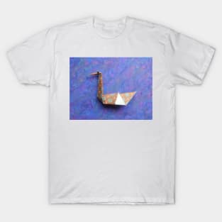 Origami swan blue pastel background T-Shirt